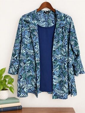 Elementz Woman Botanical Layered Look Blouse Attached Tank 2X